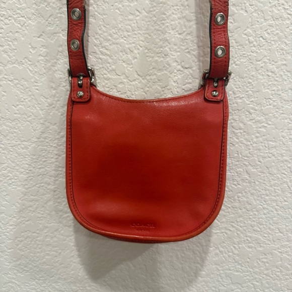 Coach The Legacy Mini Saddle Bag Coral Red Crossbody Silver Hardware Turnlock - Picture 5 of 11